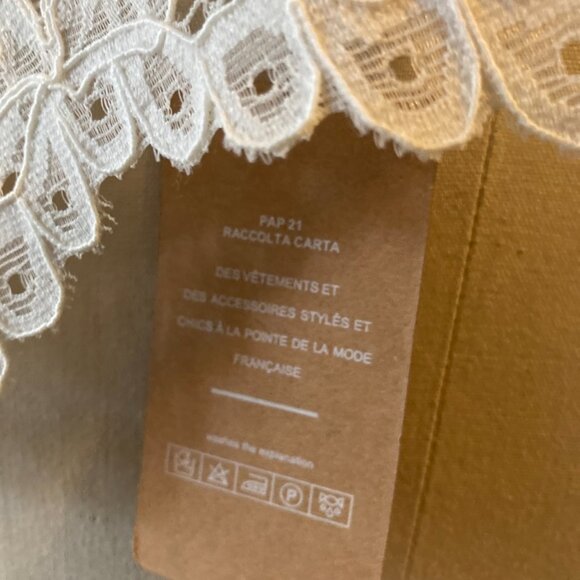 Stretch Lace Faux Pearl Button Back Crop Top Cap Sleeve White Size M - Picture 5 of 5